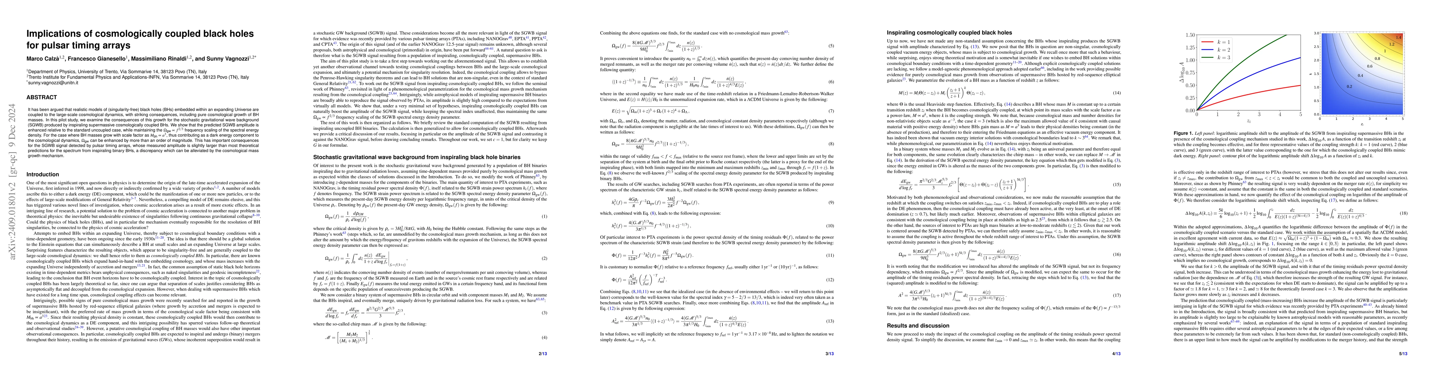 Thumbnail for Implications of cosmologically coupled black holes for pulsar timing
  arrays