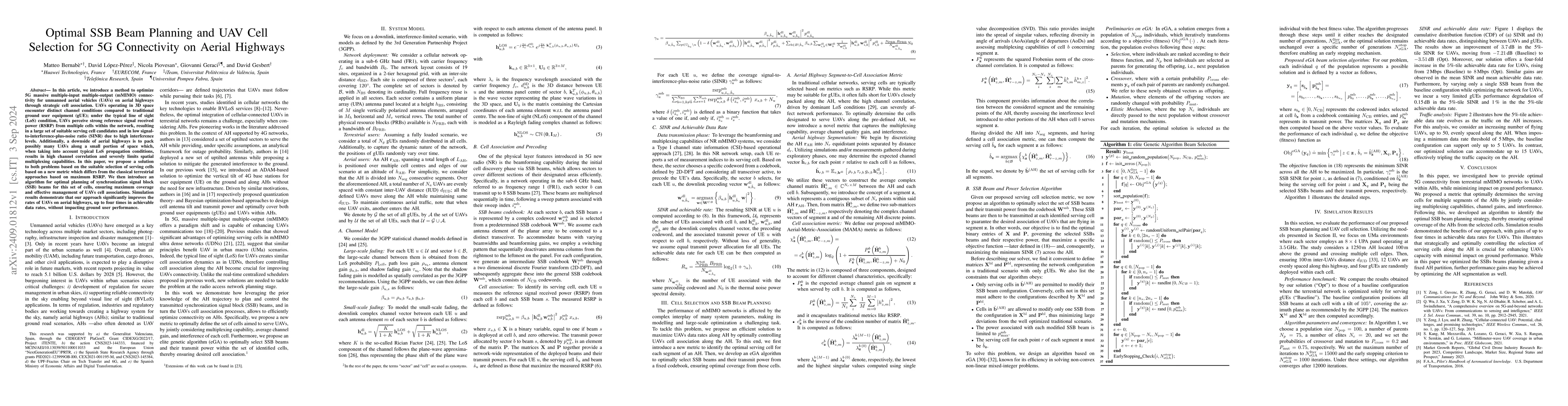 Thumbnail for Optimal SSB Beam Planning and UAV Cell Selection for 5G Connectivity on
  Aerial Highways