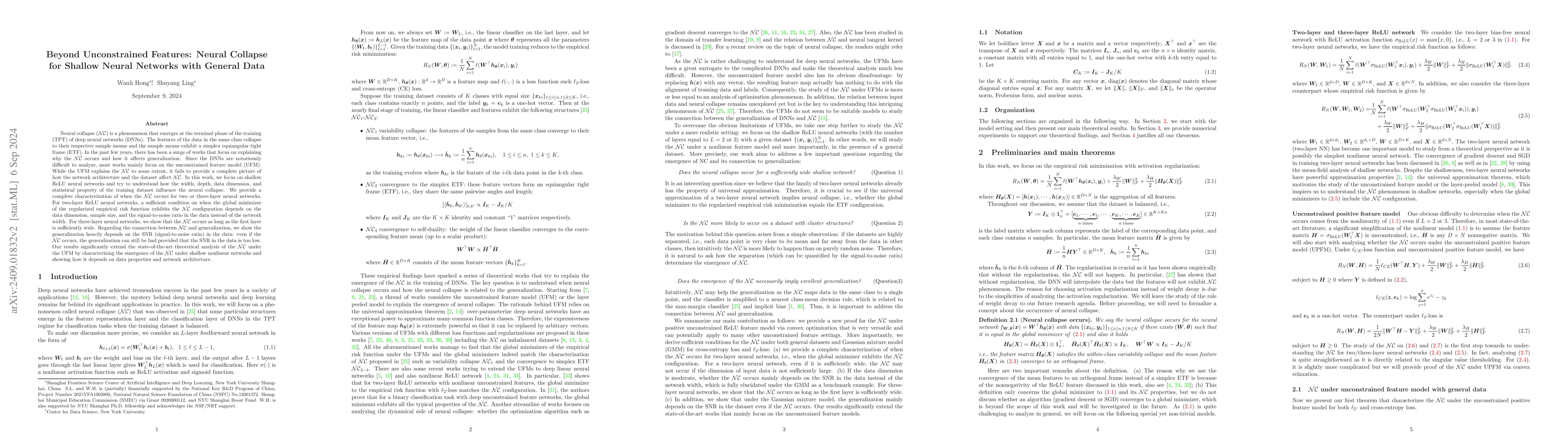Thumbnail for Beyond Unconstrained Features: Neural Collapse for Shallow Neural
  Networks with General Data