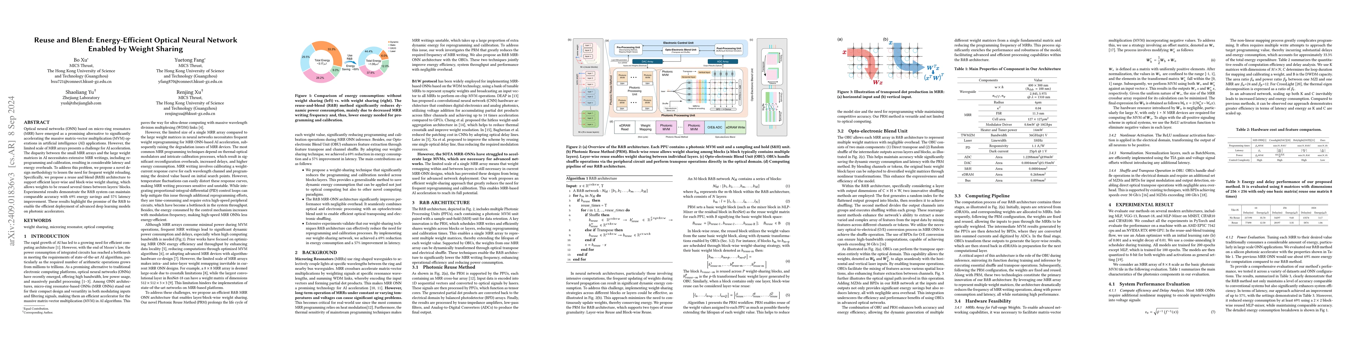 Thumbnail for Reuse and Blend: Energy-Efficient Optical Neural Network Enabled by
  Weight Sharing