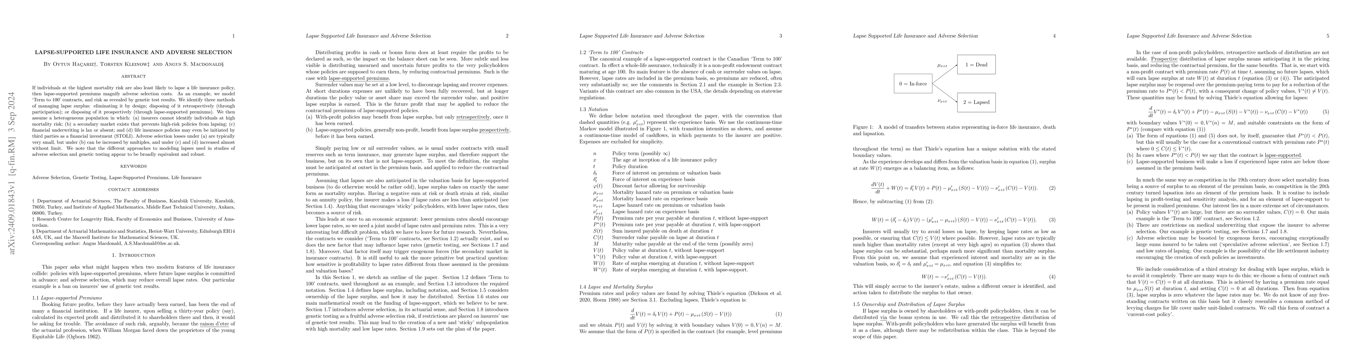 Thumbnail for Lapse-supported life insurance and adverse selection