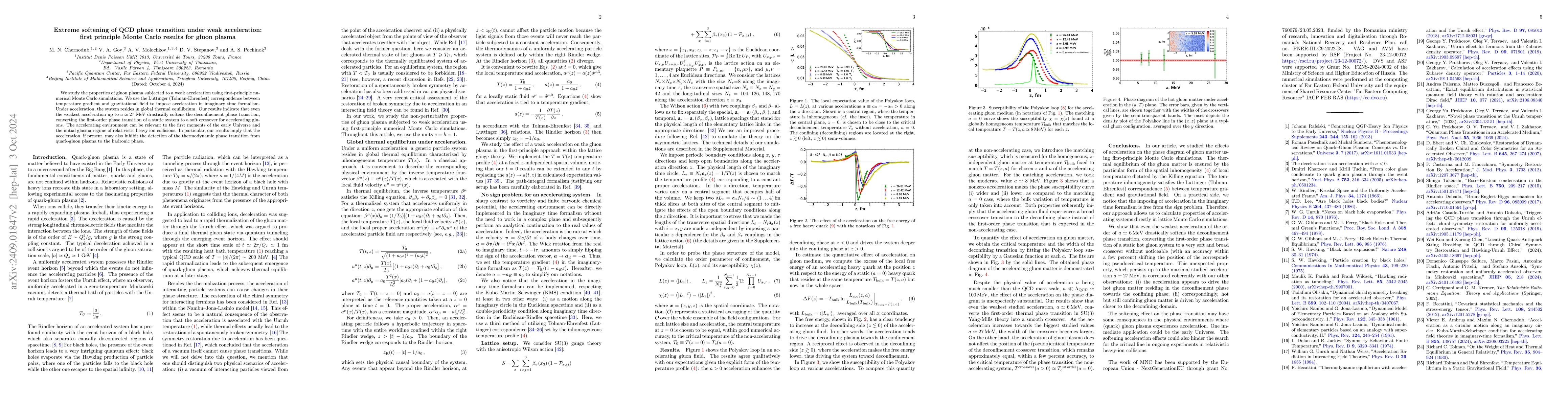 Thumbnail for Extreme softening of QCD phase transition under weak acceleration: first
  principle Monte Carlo results for gluon plasma