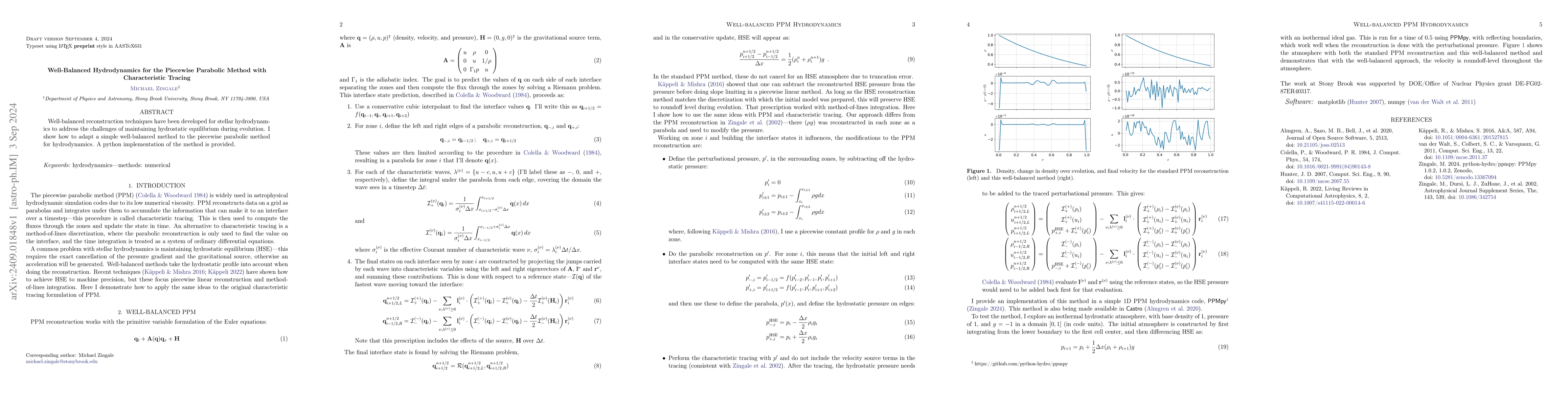 Thumbnail for Well-Balanced Hydrodynamics for the Piecewise Parabolic Method with
  Characteristic Tracing