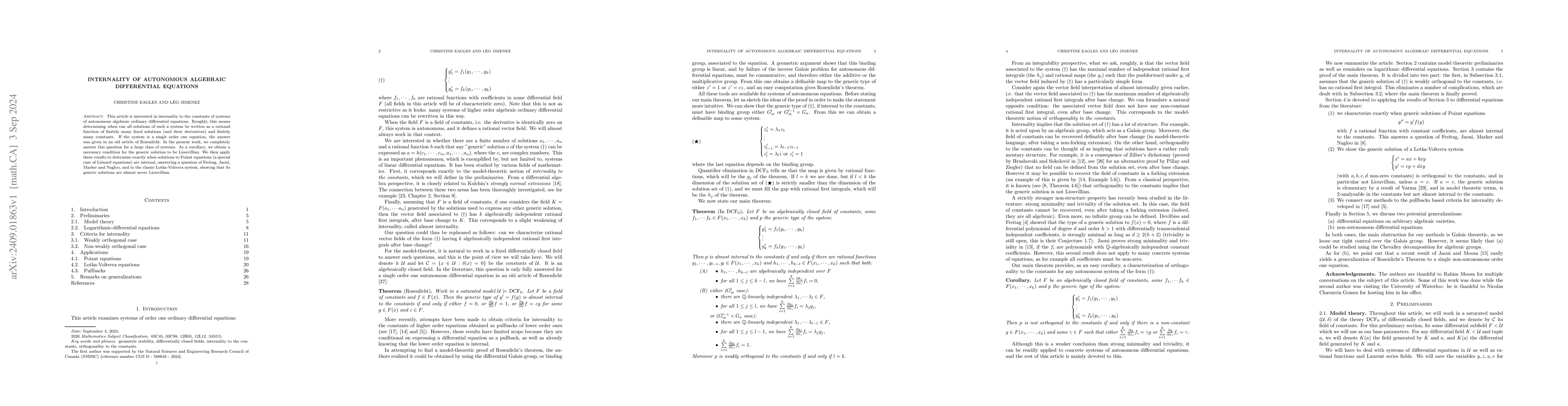 Thumbnail for Internality of autonomous algebraic differential equations