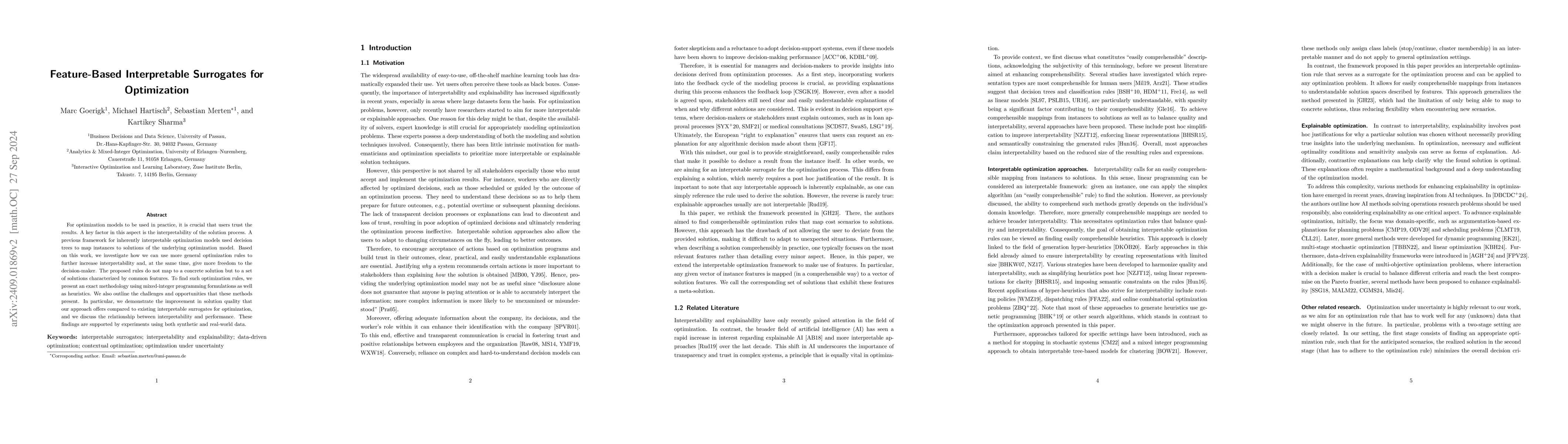 Thumbnail for Feature-Based Interpretable Optimization