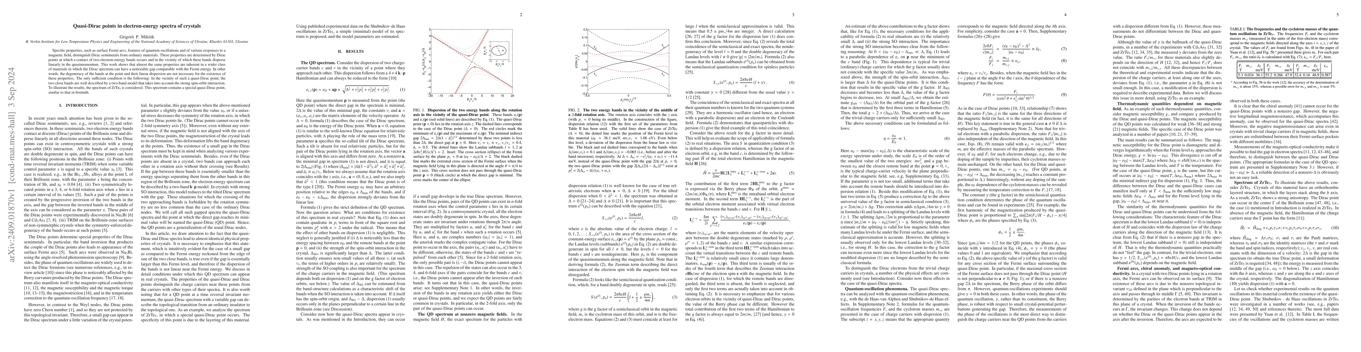 Thumbnail for Quasi-Dirac points in electron-energy spectra of crystals