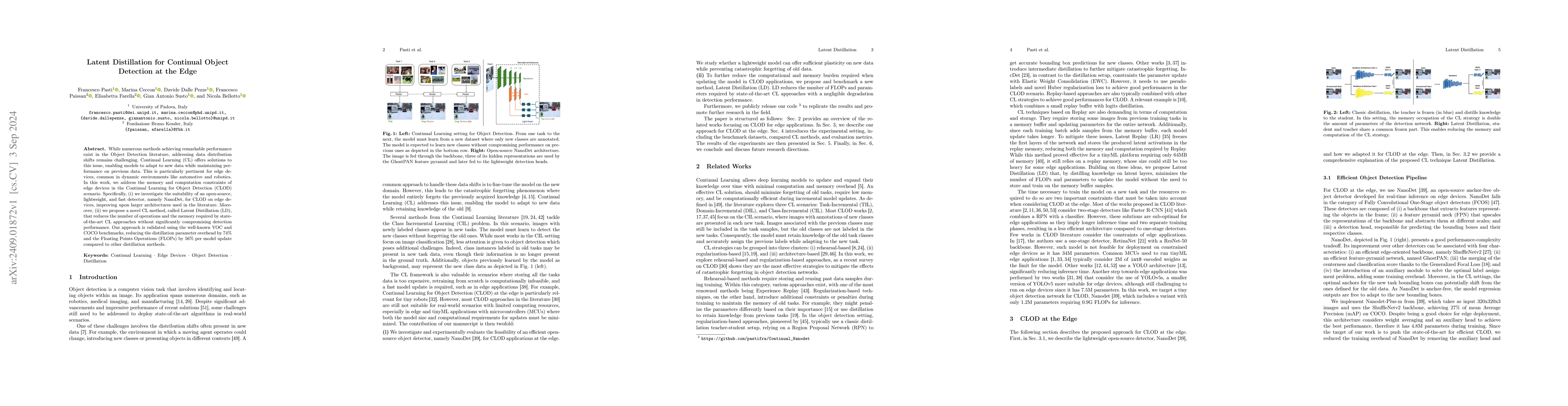 Thumbnail for Latent Distillation for Continual Object Detection at the Edge