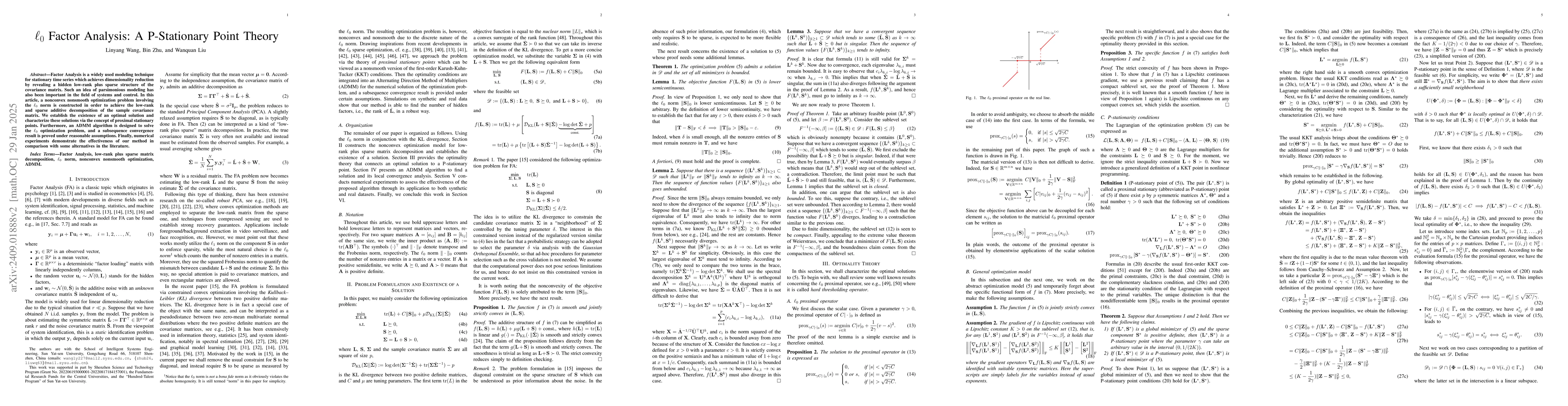 Thumbnail for $\ell_0$ Factor Analysis: A P-Stationary Point Theory