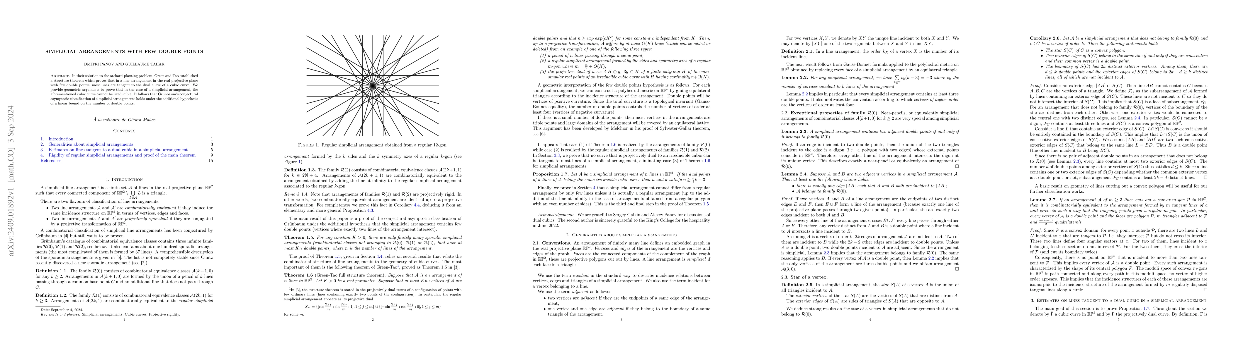 Thumbnail for Simplicial arrangements with few double points