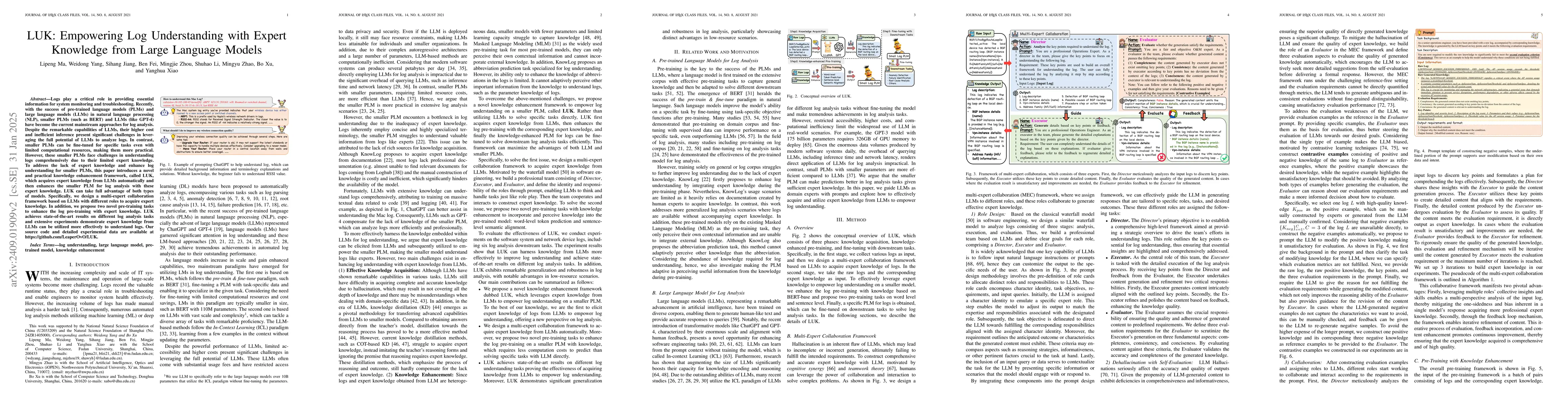 Thumbnail for LUK: Empowering Log Understanding with Expert Knowledge from Large
  Language Models