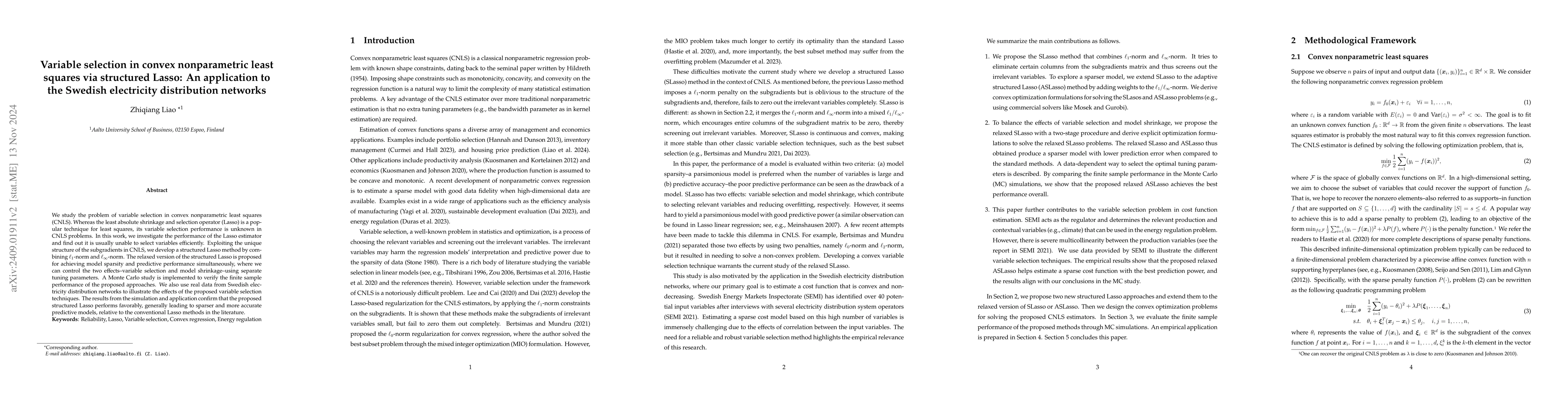 Thumbnail for Variable selection in convex nonparametric least squares via structured
  Lasso: An application to the Swedish electricity distribution networks