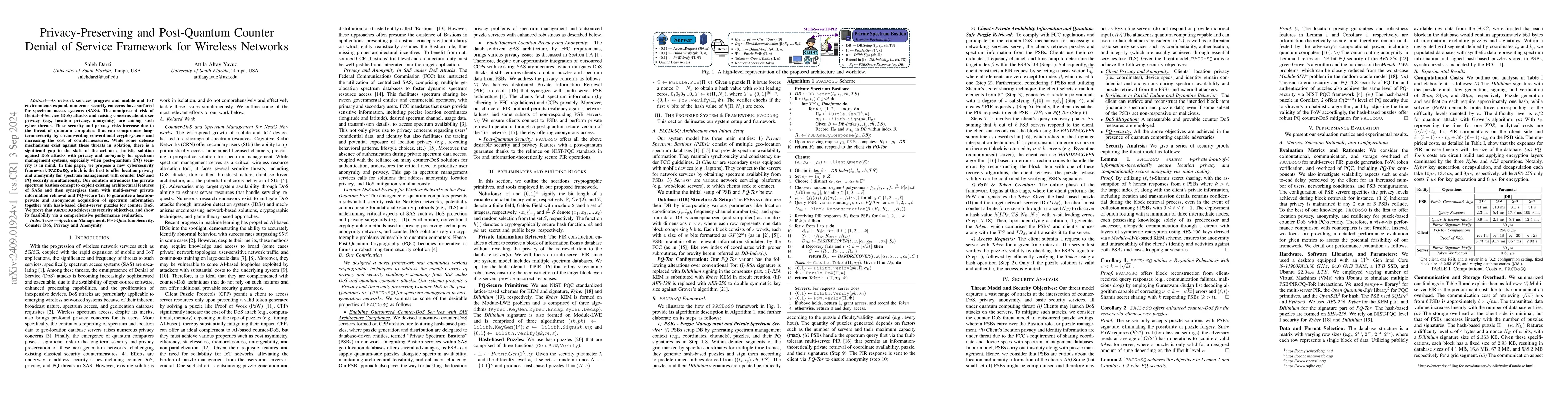 Thumbnail for Privacy-Preserving and Post-Quantum Counter Denial of Service Framework
  for Wireless Networks