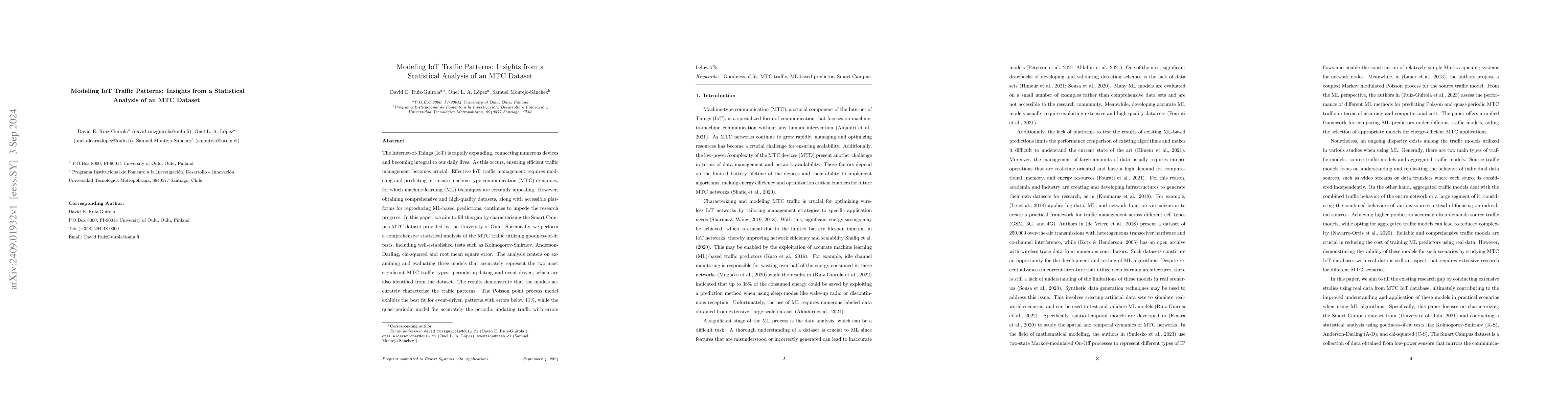 Thumbnail for Modeling IoT Traffic Patterns: Insights from a Statistical Analysis of
  an MTC Dataset