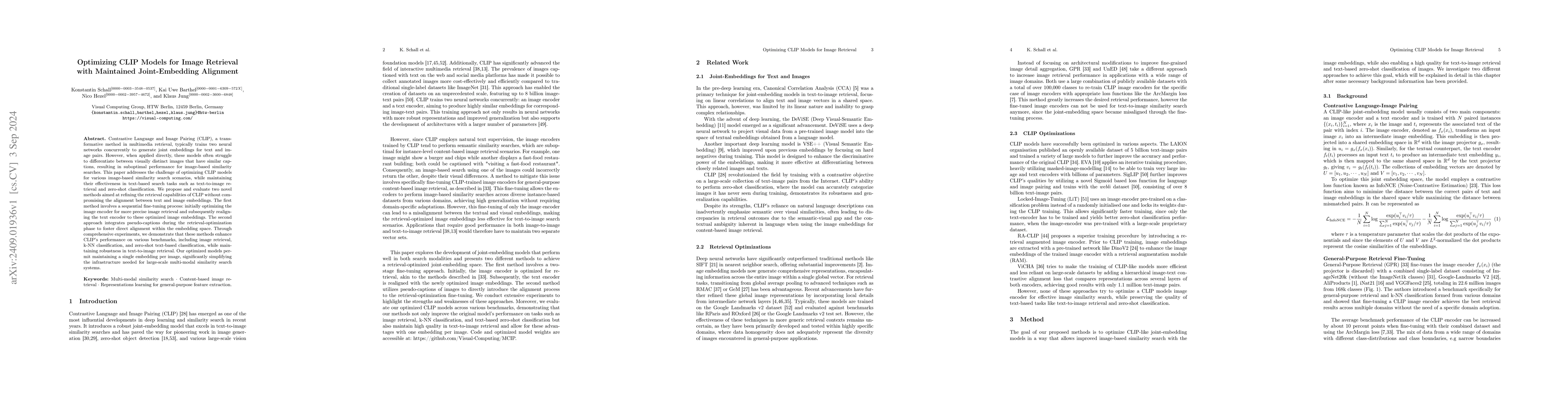Thumbnail for Optimizing CLIP Models for Image Retrieval with Maintained
  Joint-Embedding Alignment