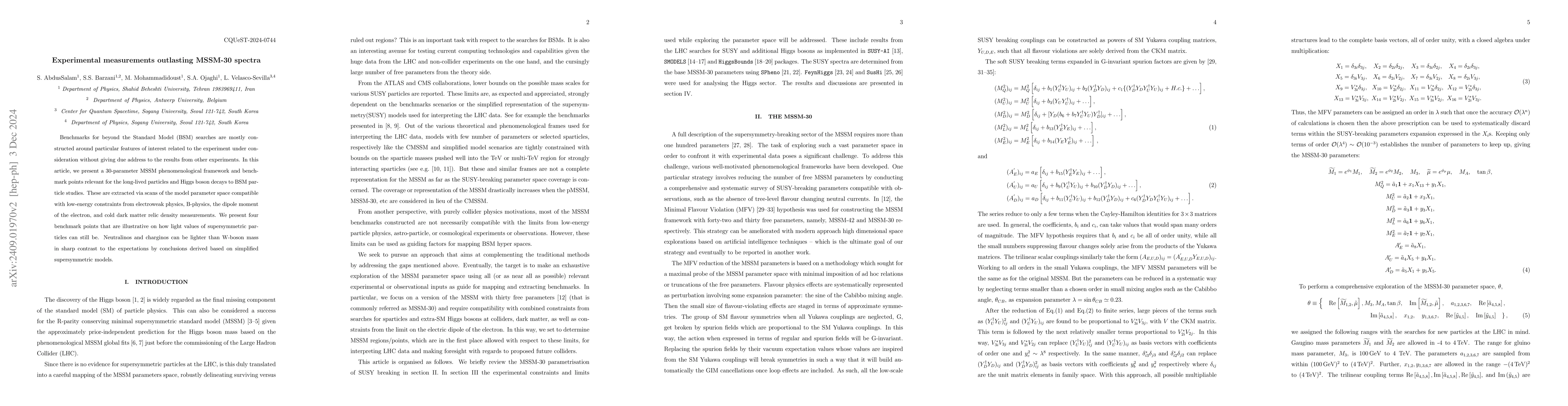 Thumbnail for Experimental measurements outlasting MSSM-30 spectra