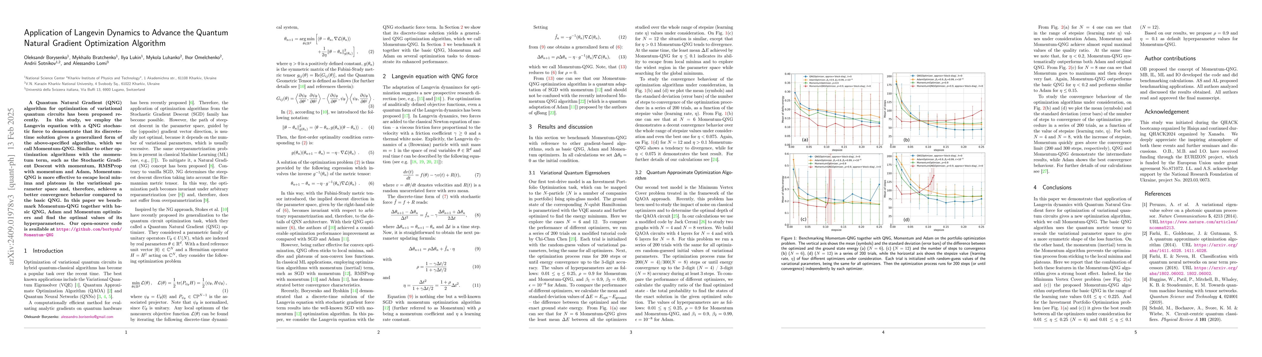 Thumbnail for Application of Langevin Dynamics to Advance the Quantum Natural Gradient
  Optimization Algorithm