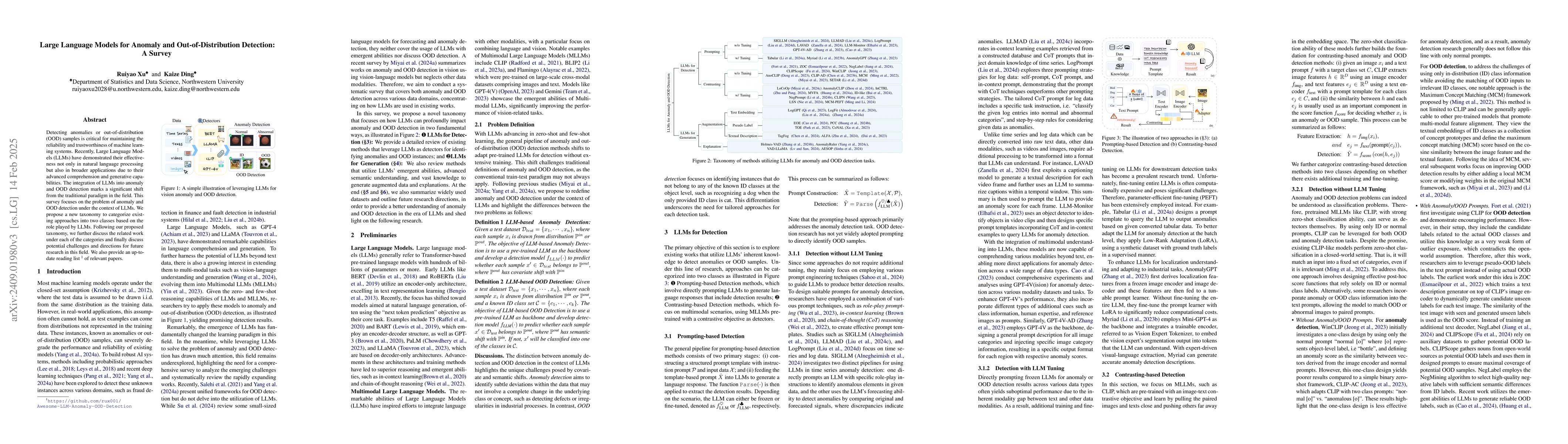 Thumbnail for Large Language Models for Anomaly and Out-of-Distribution Detection: A
  Survey
