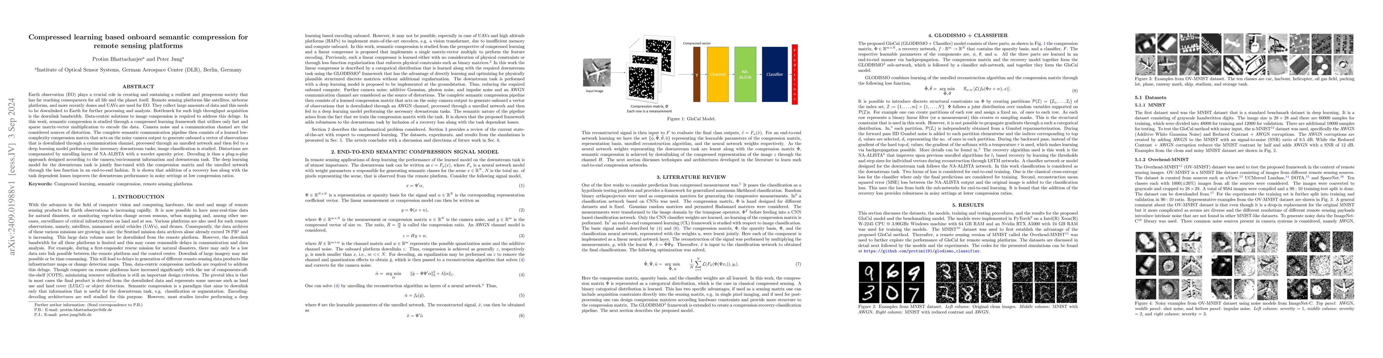 Thumbnail for Compressed learning based onboard semantic compression for remote
  sensing platforms