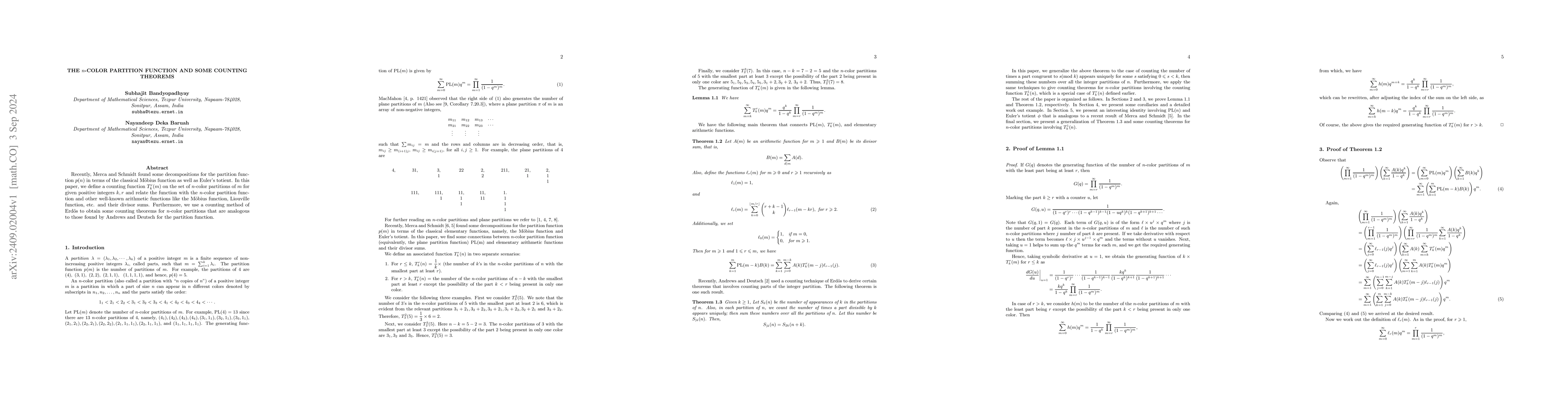 Thumbnail for The $n$-Color Partition Function and Some Counting Theorems