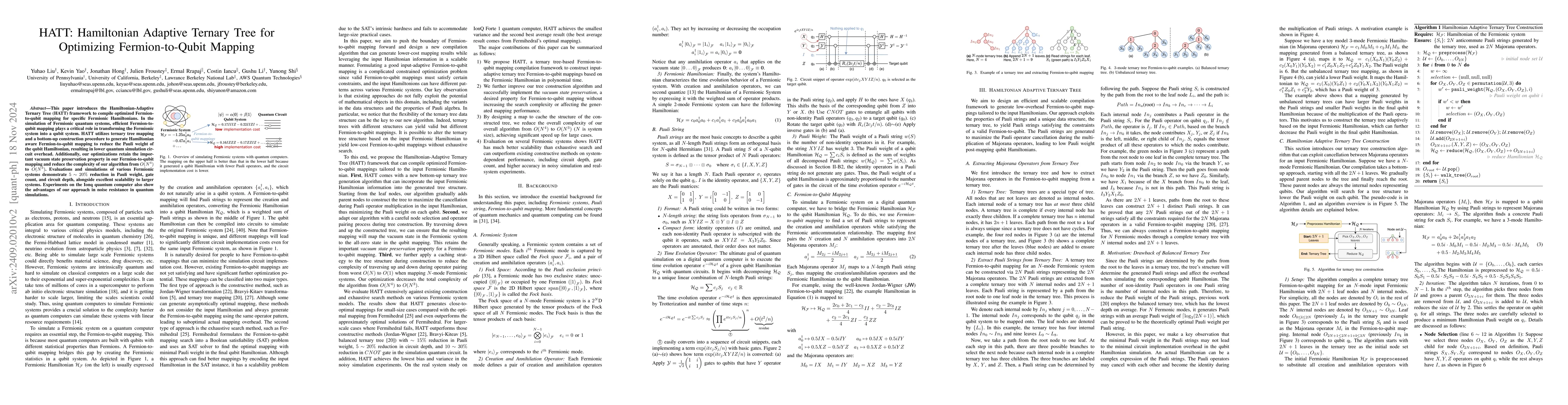 Thumbnail for HATT: Hamiltonian Adaptive Ternary Tree for Optimizing Fermion-to-Qubit
  Mapping
