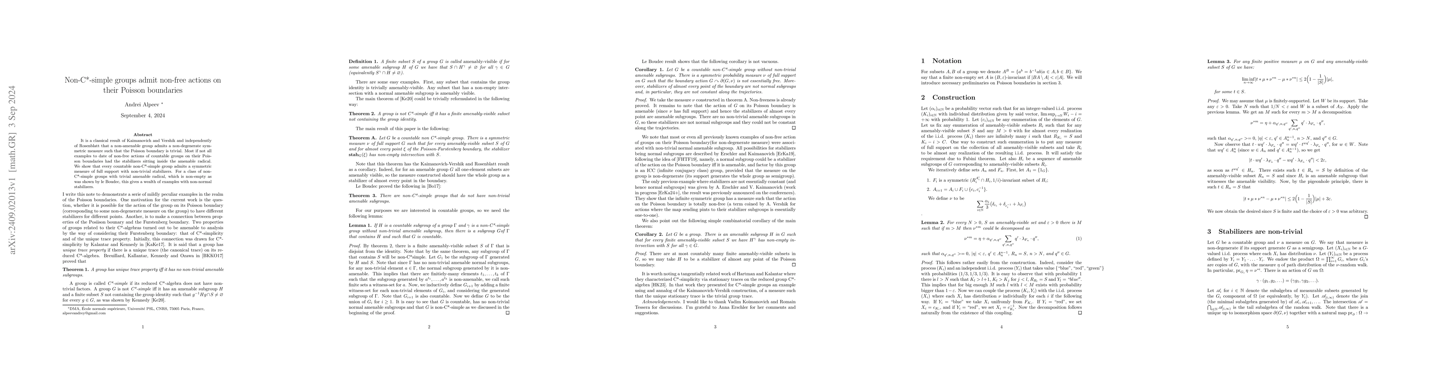 Thumbnail for Non-C*-simple groups admit non-free actions on their Poisson boundaries