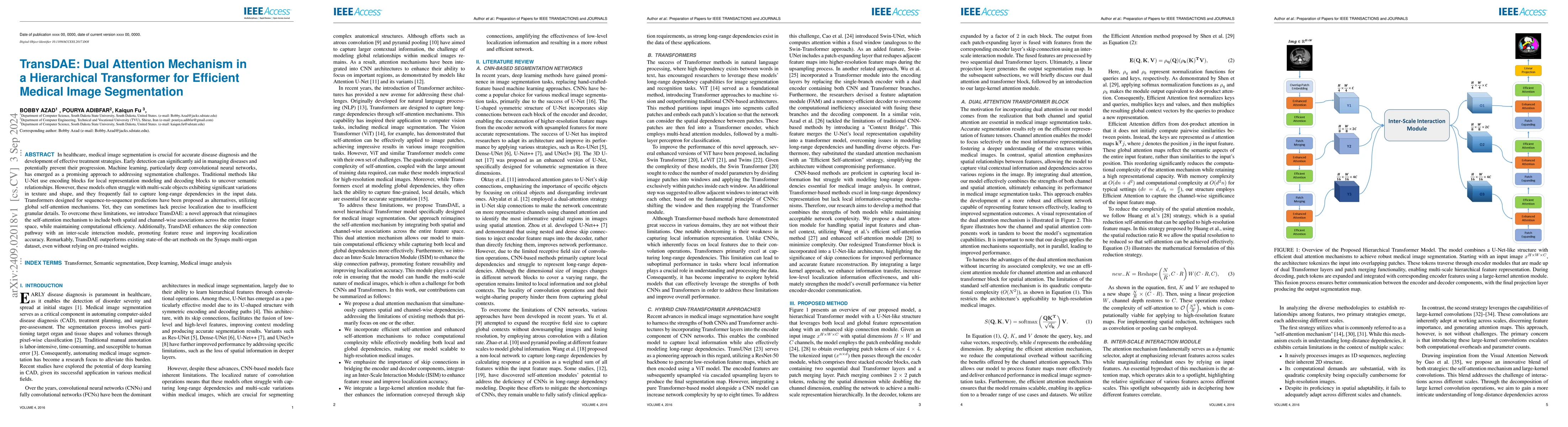 Thumbnail for TransDAE: Dual Attention Mechanism in a Hierarchical Transformer for
  Efficient Medical Image Segmentation