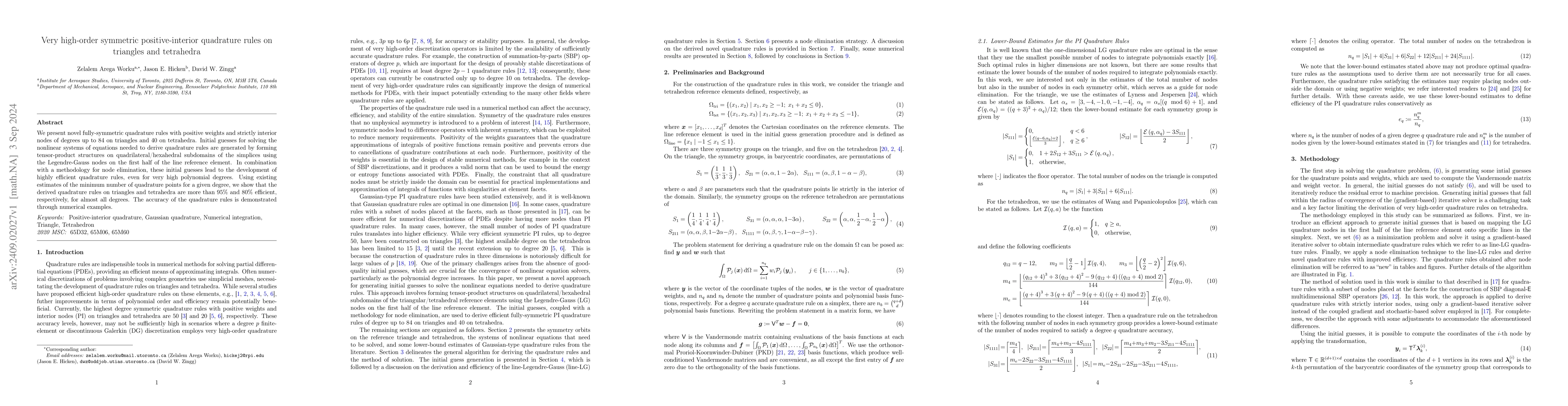 Thumbnail for Very high-order symmetric positive-interior quadrature rules on
  triangles and tetrahedra