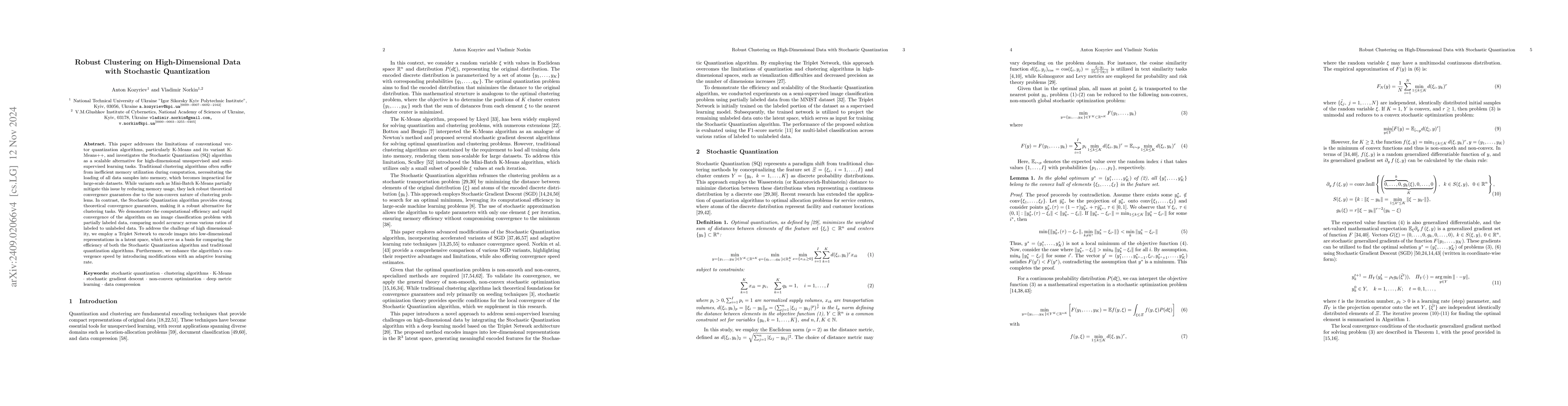 Thumbnail for Robust Clustering on High-Dimensional Data with Stochastic Quantization
