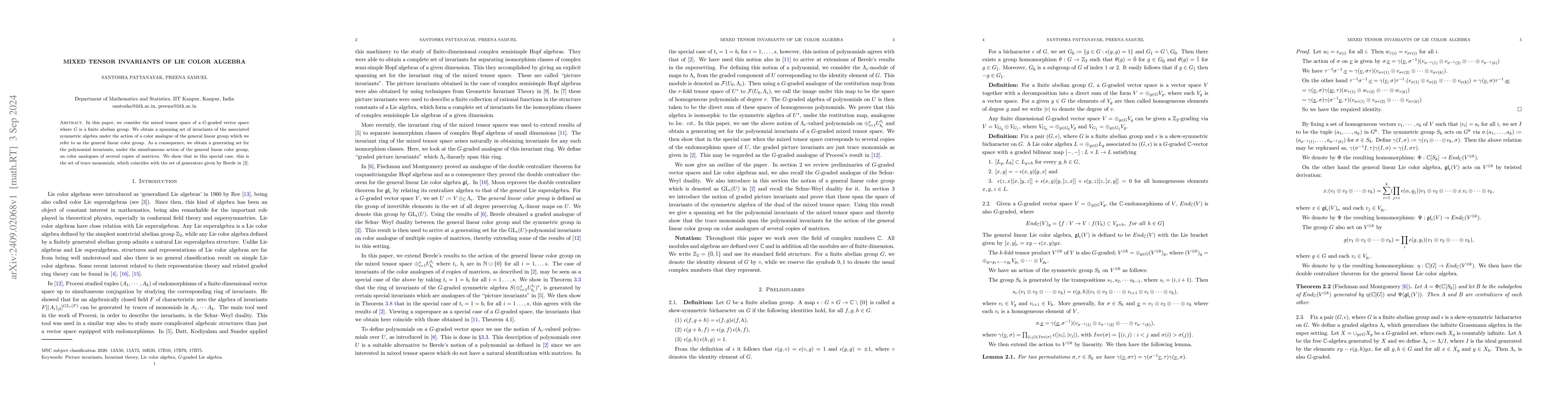 Thumbnail for Mixed tensor invariants of Lie color algebra