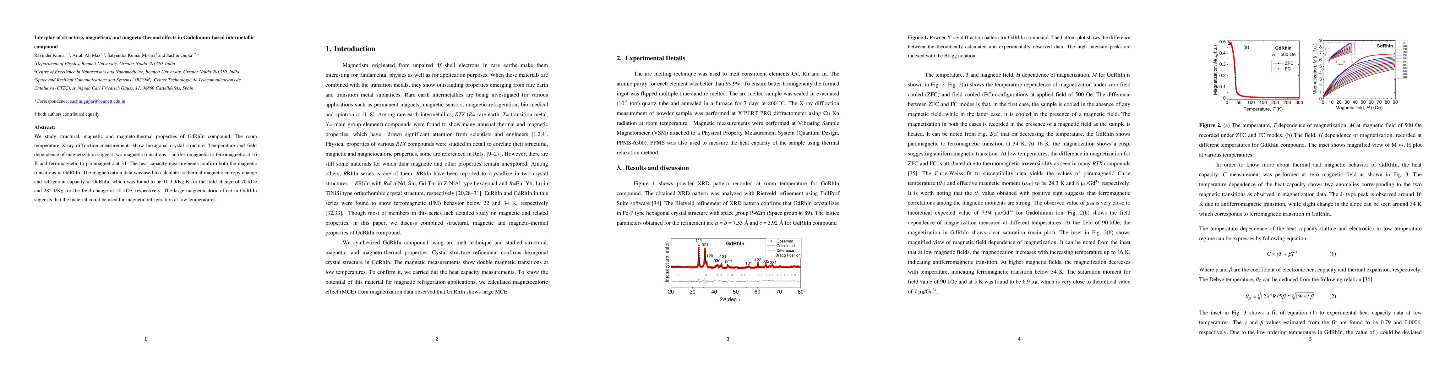 Thumbnail for Interplay of structure, magnetism, and magneto-thermal effects in
  Gadolinium-based intermetallic compound