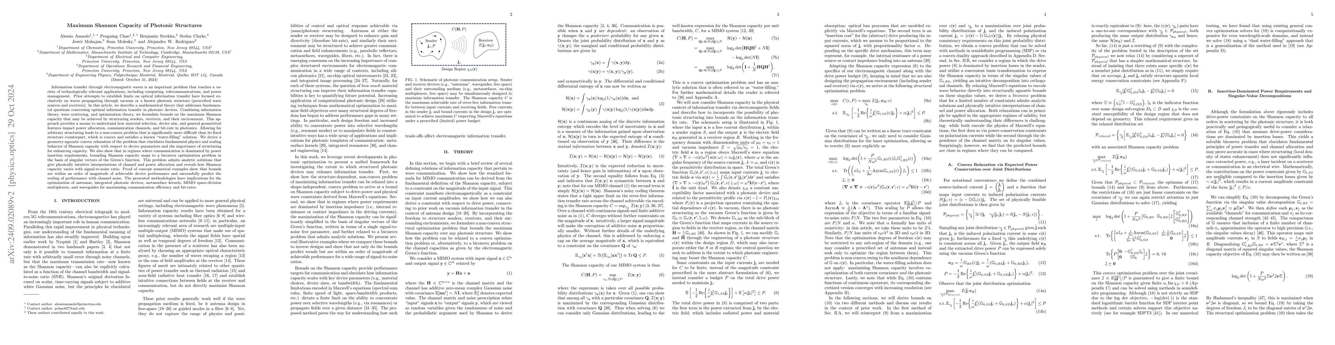 Thumbnail for Maximum Shannon Capacity of Photonic Structures