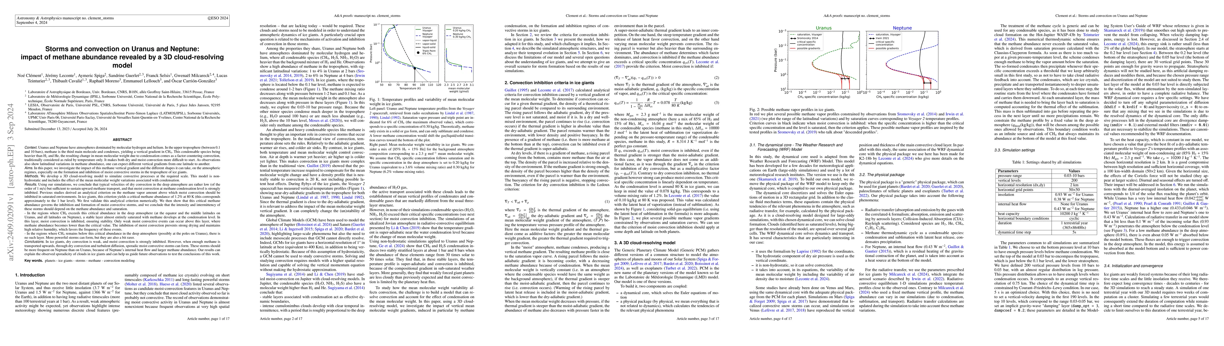 Thumbnail for Storms and convection on Uranus and Neptune: impact of methane abundance
  revealed by a 3D cloud-resolving model