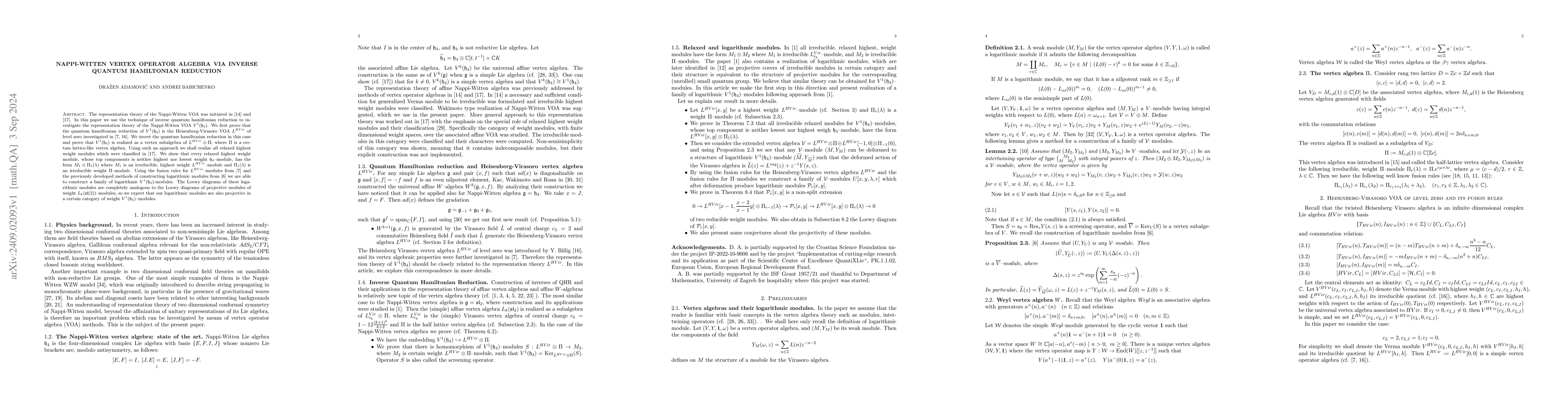 Thumbnail for Nappi-Witten vertex operator algebra via inverse Quantum Hamiltonian
  Reduction