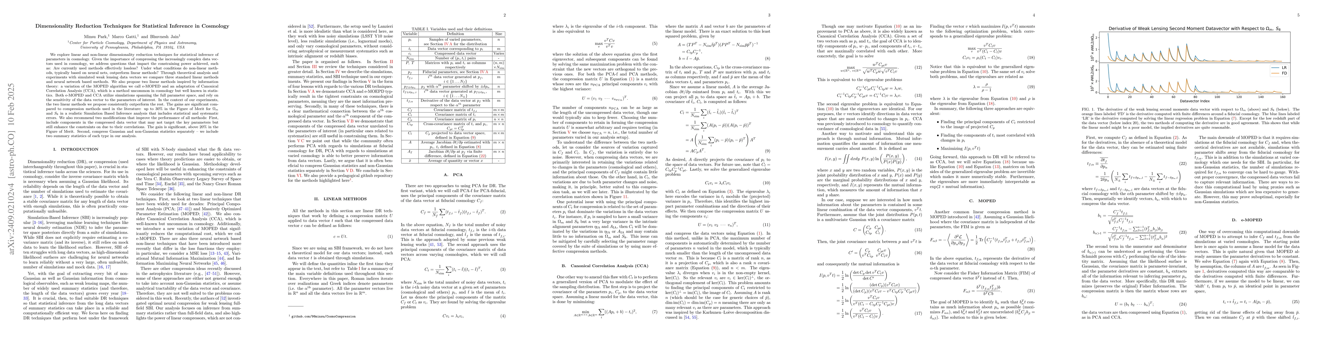 Thumbnail for Dimensionality Reduction Techniques for Statistical Inference in
  Cosmology