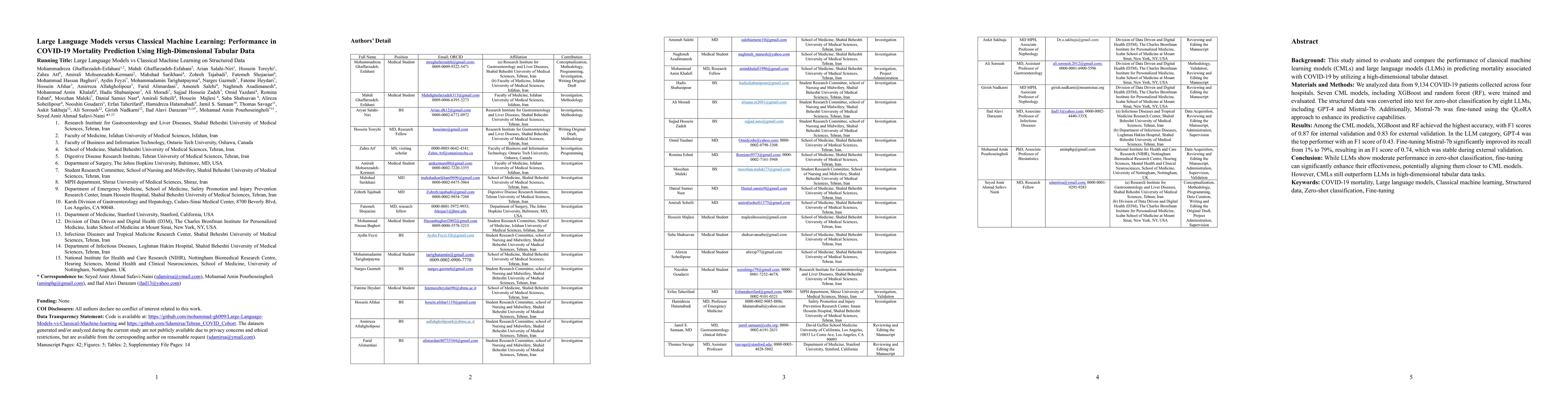 Thumbnail for Large Language Models versus Classical Machine Learning: Performance in
  COVID-19 Mortality Prediction Using High-Dimensional Tabular Data