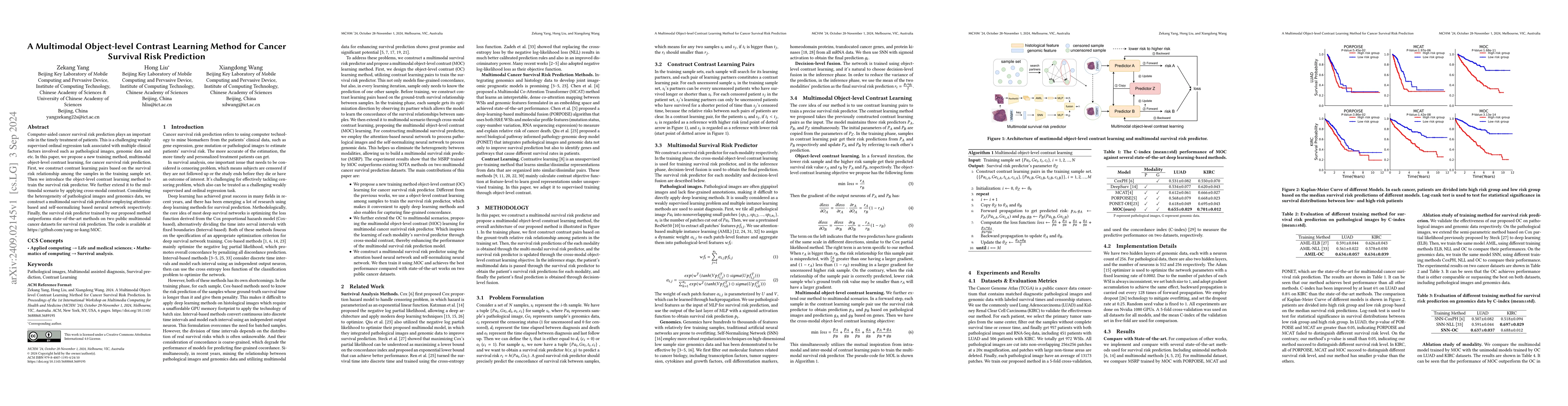 Thumbnail for A Multimodal Object-level Contrast Learning Method for Cancer Survival
  Risk Prediction