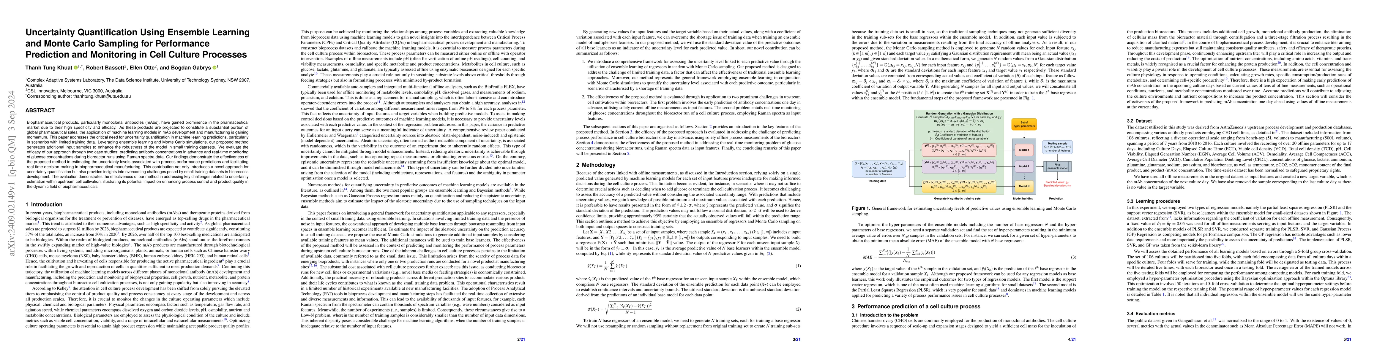 Thumbnail for Uncertainty Quantification Using Ensemble Learning and Monte Carlo
  Sampling for Performance Prediction and Monitoring in Cell Culture Processes