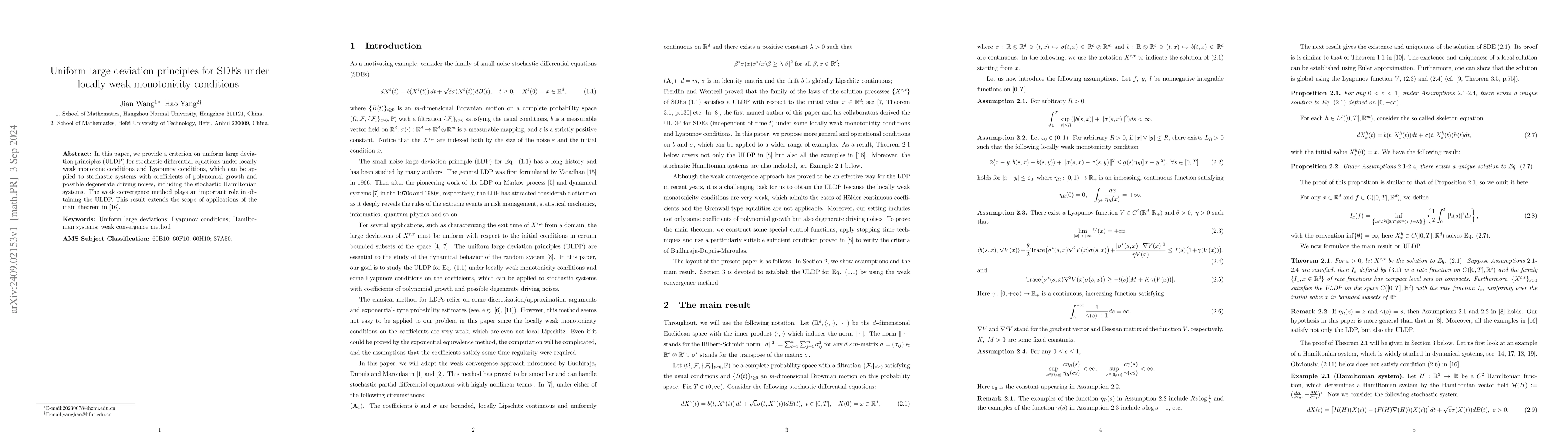 Thumbnail for Uniform large deviation principles for SDEs under locally weak
  monotonicity conditions