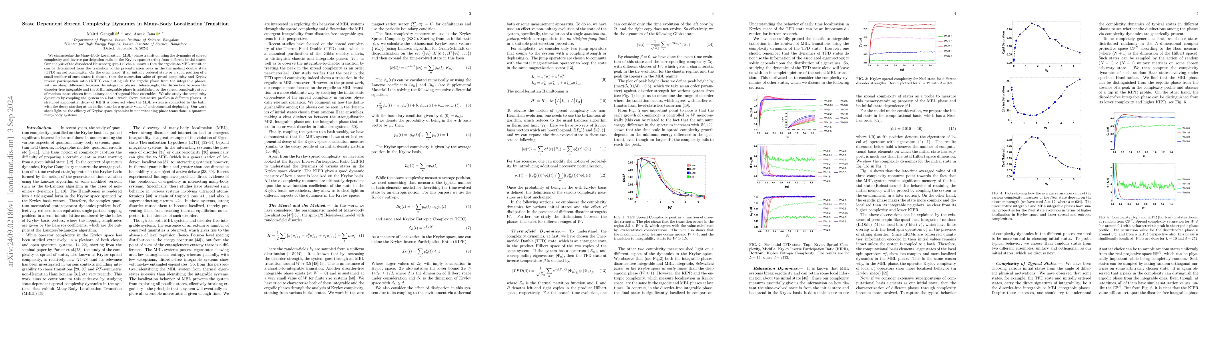 Thumbnail for State Dependent Spread Complexity Dynamics in Many-Body Localization
  Transition