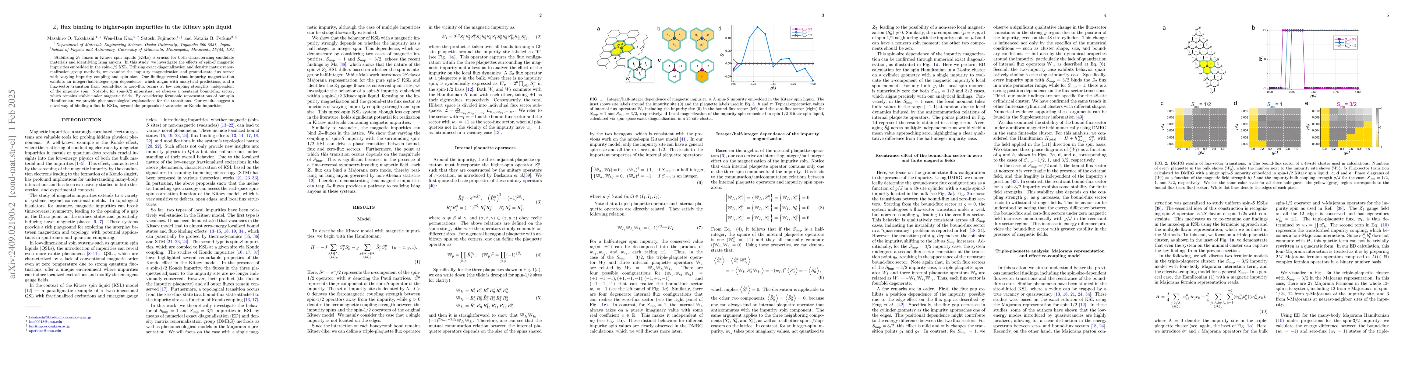 Thumbnail for $Z_2$ flux binding to higher-spin impurities in the Kitaev spin liquid:
  mechanisms and implications