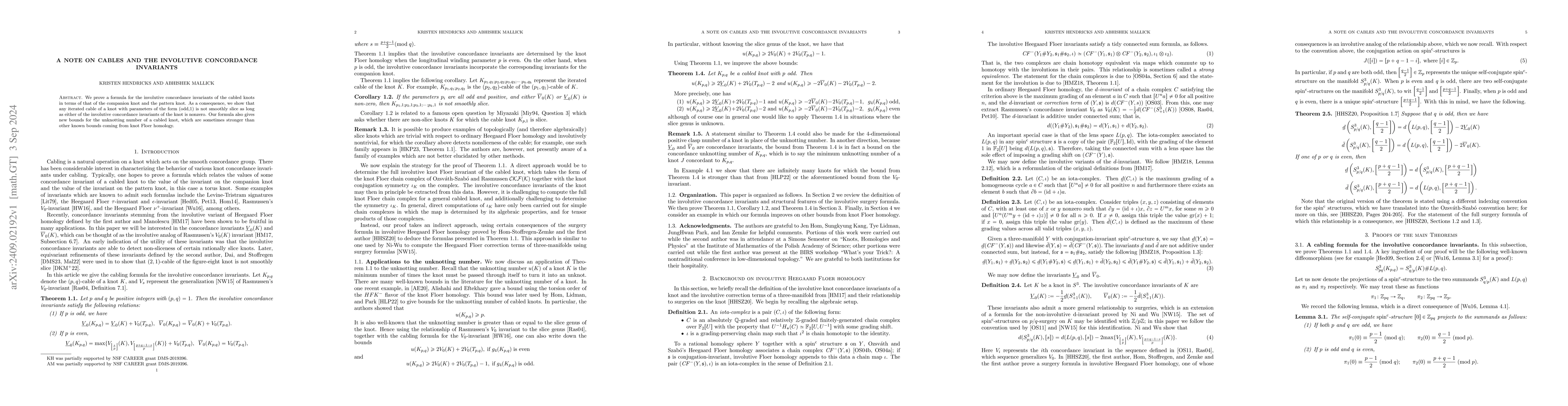 Thumbnail for A note on cables and the involutive concordance invariants