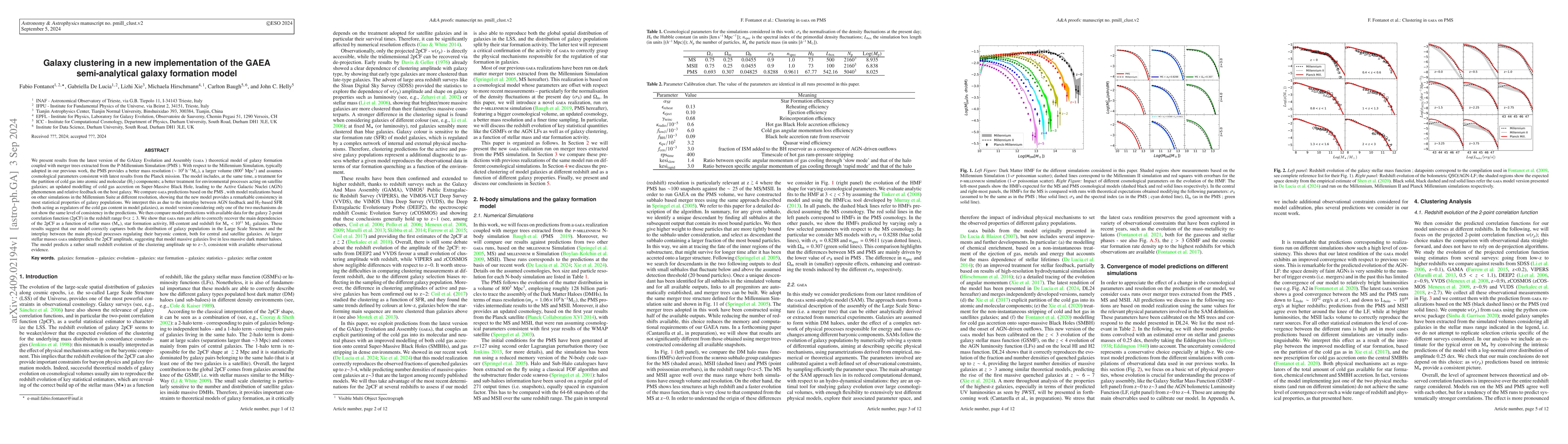 Thumbnail for Galaxy clustering in a new implementation of the GAEA semi-analytical
  galaxy formation model