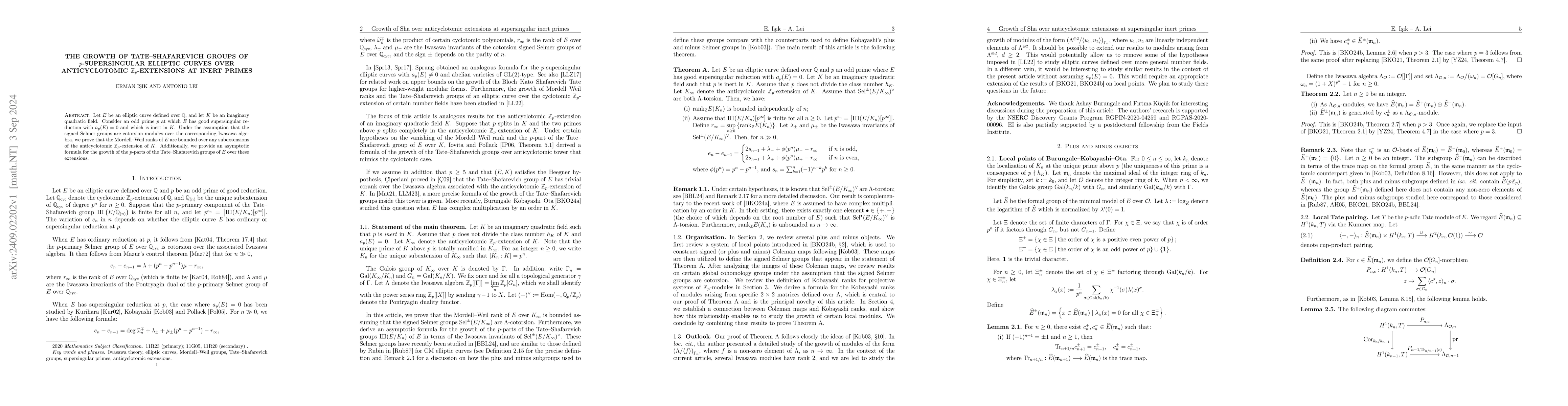 Thumbnail for The growth of Tate-Shafarevich groups of $p$-supersingular elliptic
  curves over anticyclotomic $\mathbb{Z}_p$-extensions at inert primes