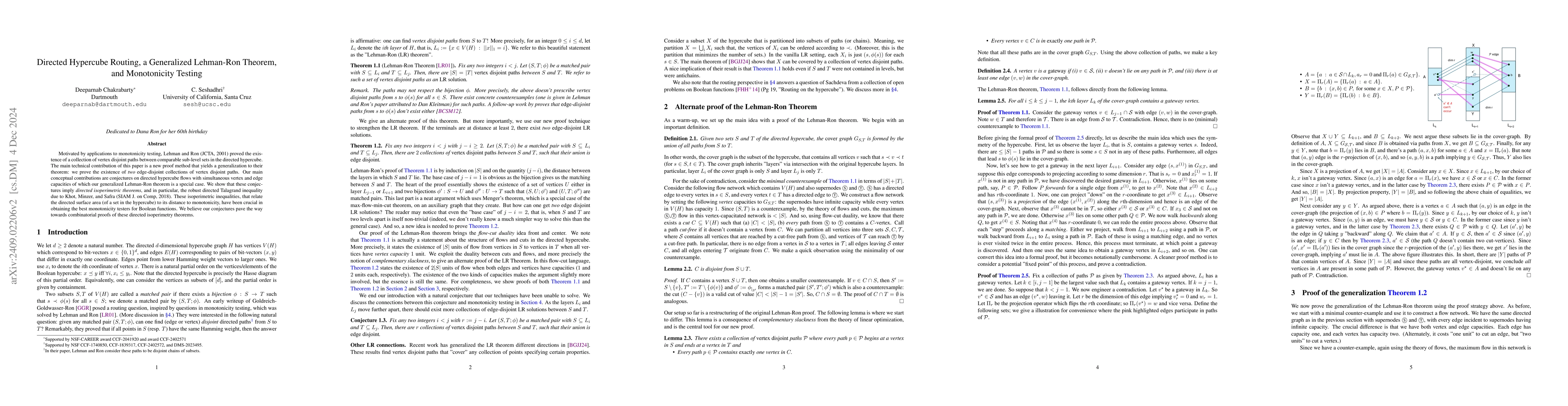 Thumbnail for Directed Hypercube Routing, a Generalized Lehman-Ron Theorem, and
  Monotonicity Testing