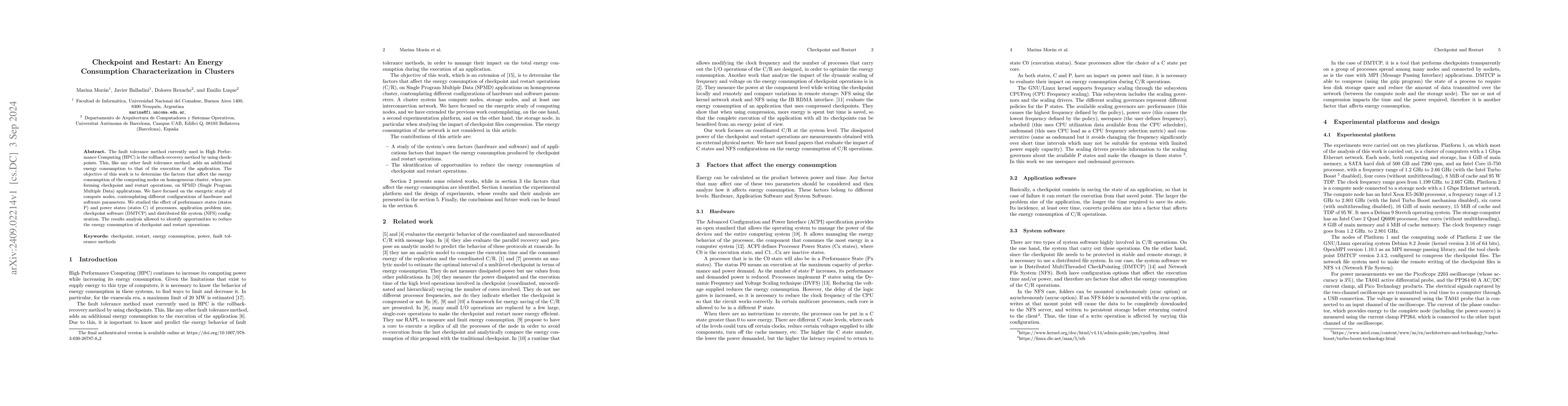 Thumbnail for Checkpoint and Restart: An Energy Consumption Characterization in
  Clusters