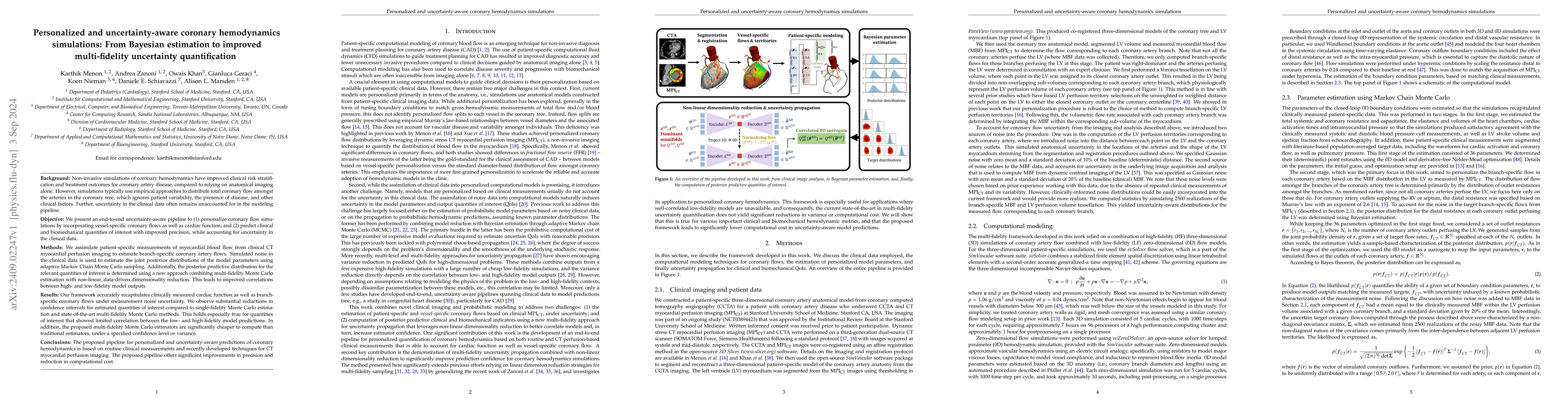 Thumbnail for Personalized and uncertainty-aware coronary hemodynamics simulations:
  From Bayesian estimation to improved multi-fidelity uncertainty
  quantification