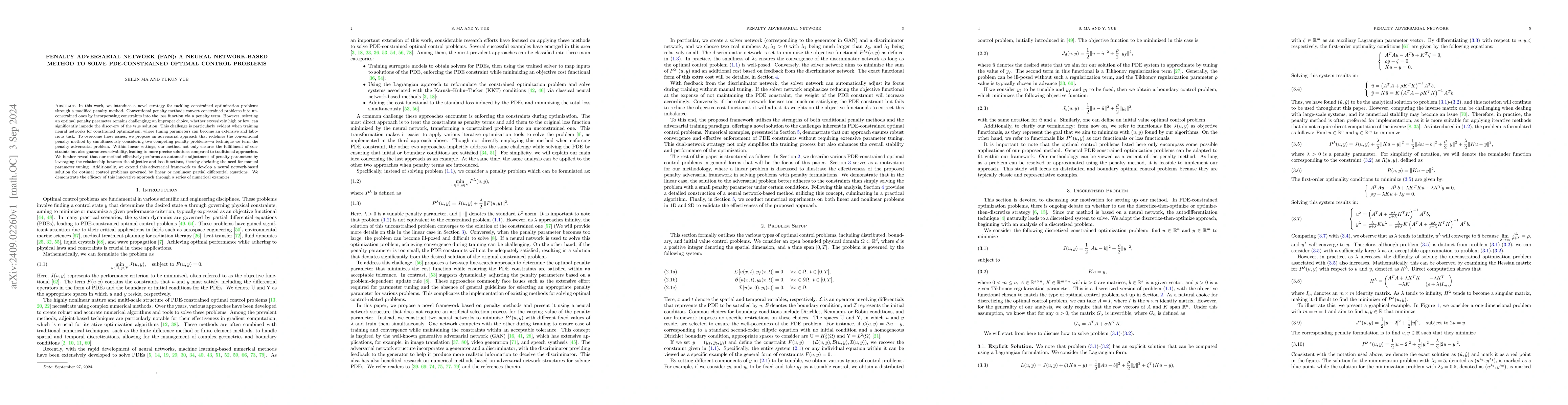 Thumbnail for Penalty Adversarial Network (PAN): A neural network-based method to
  solve PDE-constrained optimal control problems