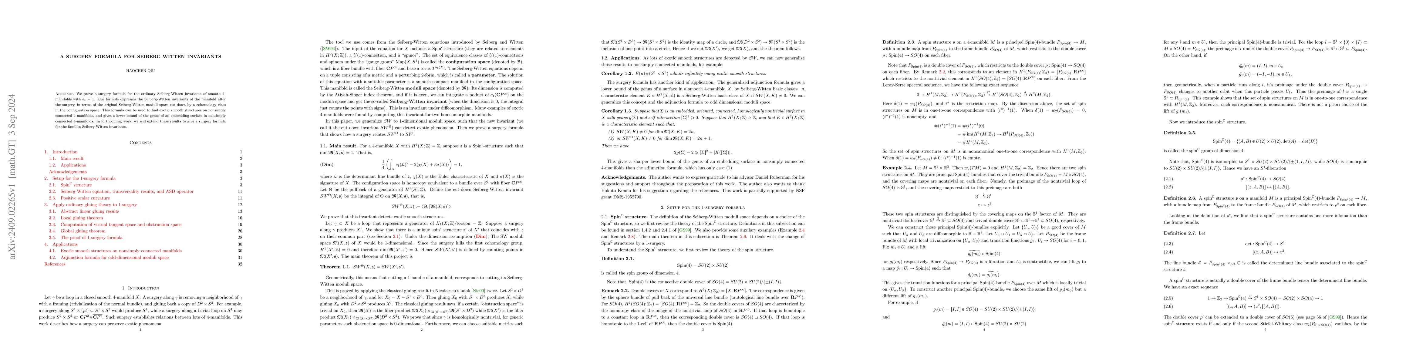Thumbnail for A surgery formula for Seiberg-Witten invariants