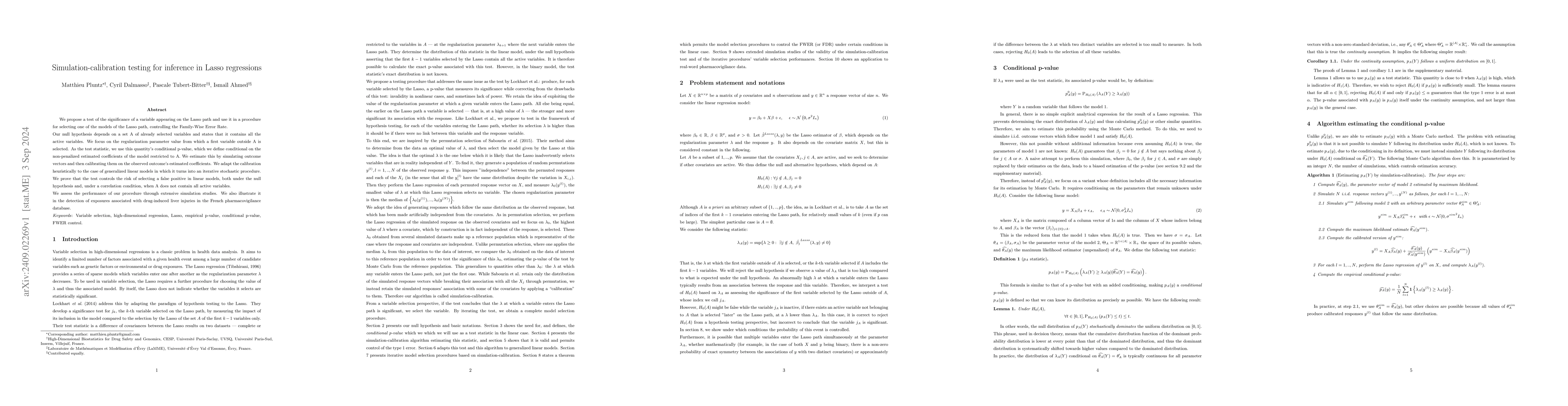 Thumbnail for Simulation-calibration testing for inference in Lasso regressions
