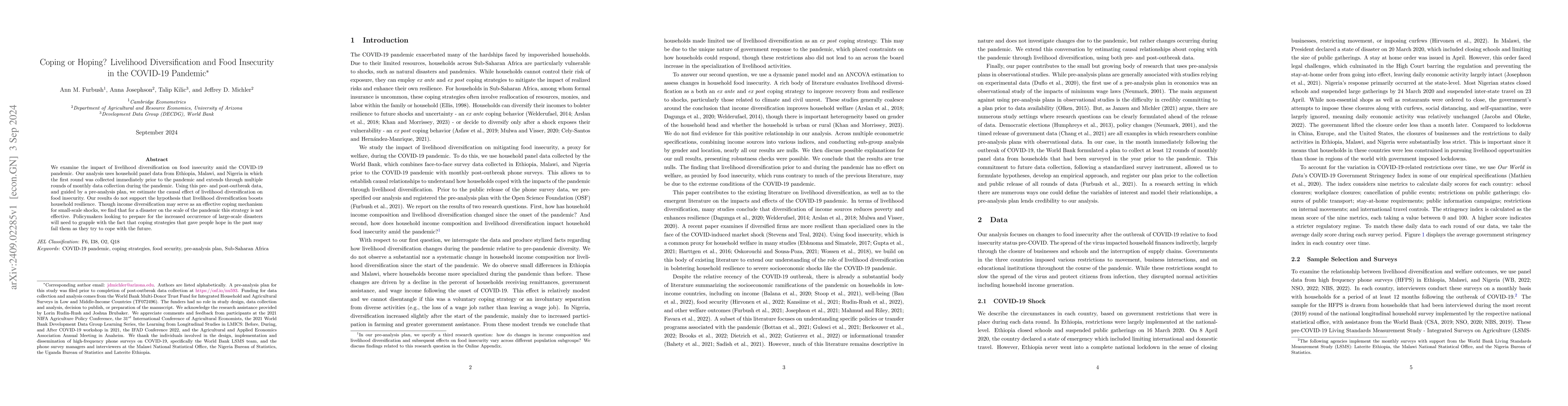 Thumbnail for Coping or Hoping? Livelihood Diversification and Food Insecurity in the
  COVID-19 Pandemic